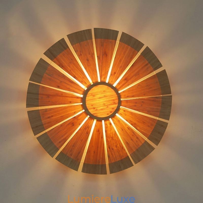 Applique murale ronde en bambou à fleurs, luminaire décoratif unique et créatif