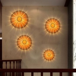 Applique murale ronde en bambou à fleurs, luminaire décoratif unique et créatif