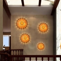 Applique murale ronde en bambou à fleurs, luminaire décoratif unique et créatif