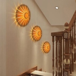 Applique murale ronde en bambou à fleurs, luminaire décoratif unique et créatif