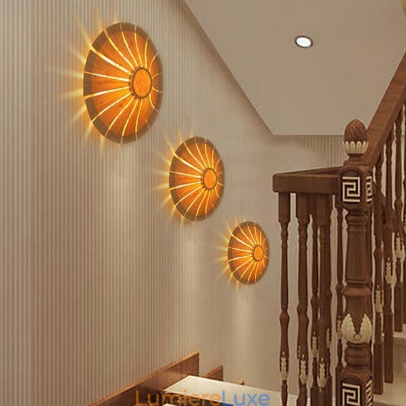 Applique murale ronde en bambou à fleurs, luminaire décoratif unique et créatif