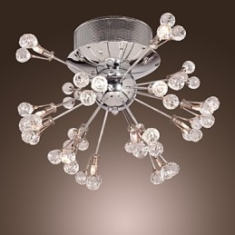 Plafonnier moderne contemporain en métal chromé et cristal