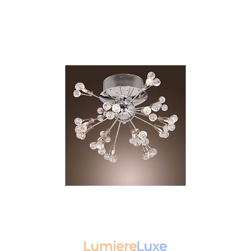 Plafonnier moderne contemporain en métal chromé et cristal