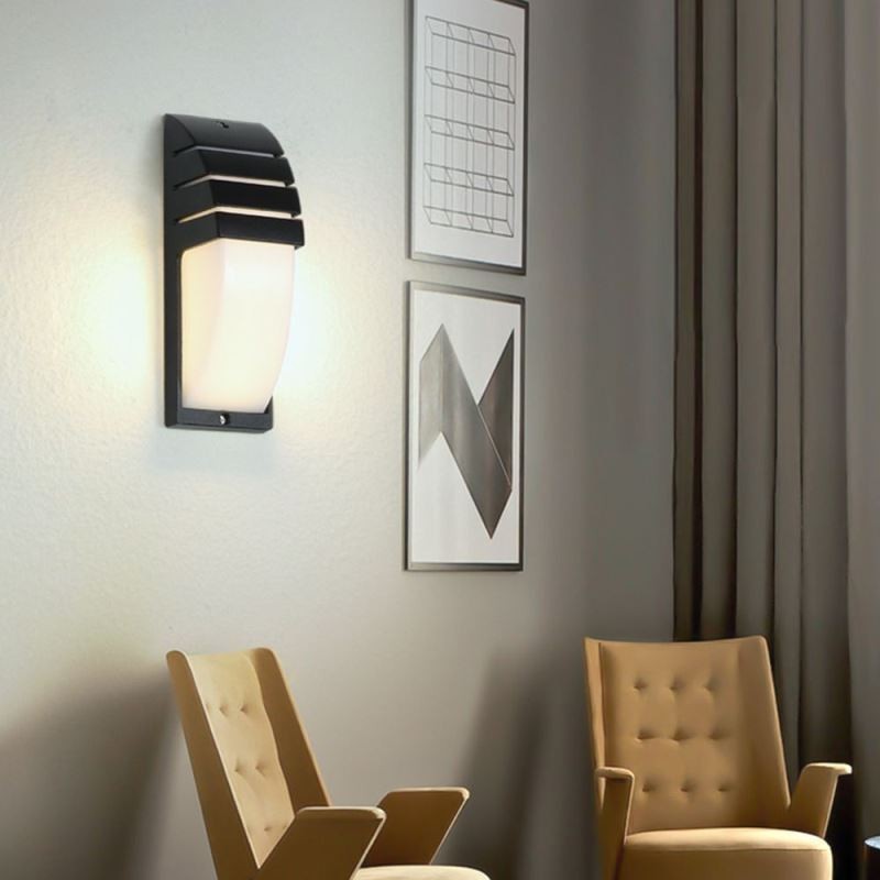 Applique murale d'extérieur étanche en aluminium noir pour porche, jardin, cour
