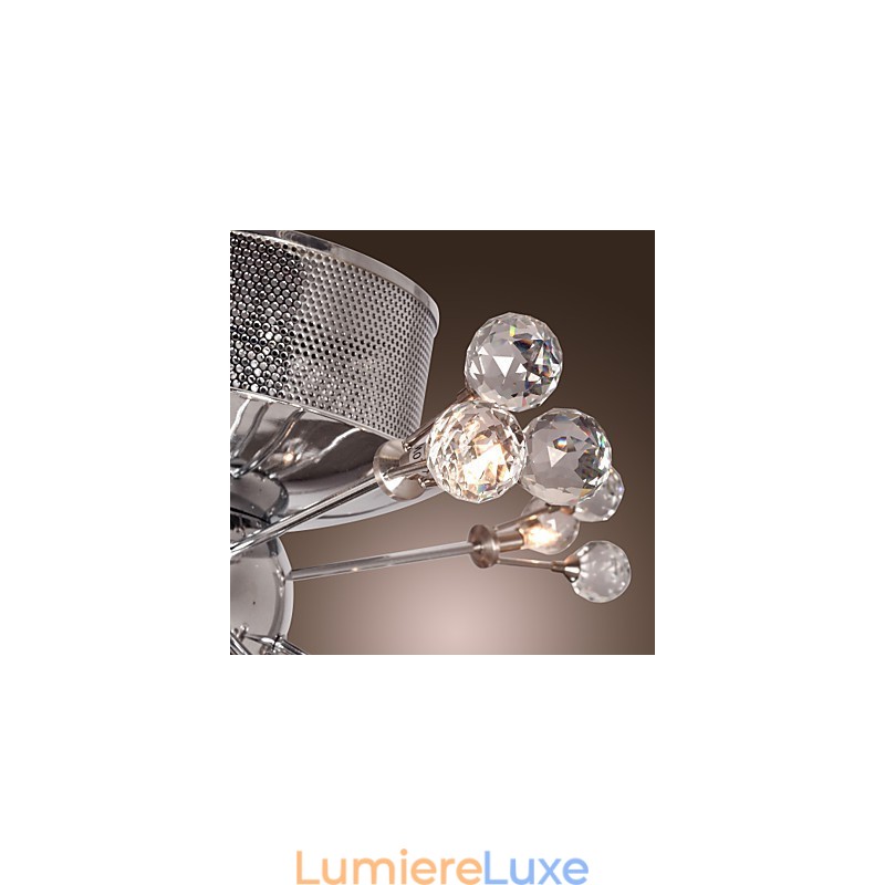 Plafonnier moderne contemporain en métal chromé et cristal