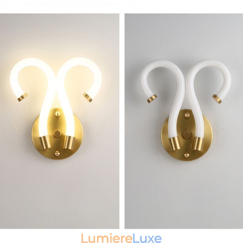 Applique murale moderne et créative en cuivre et corne de mouton, 2 lumières