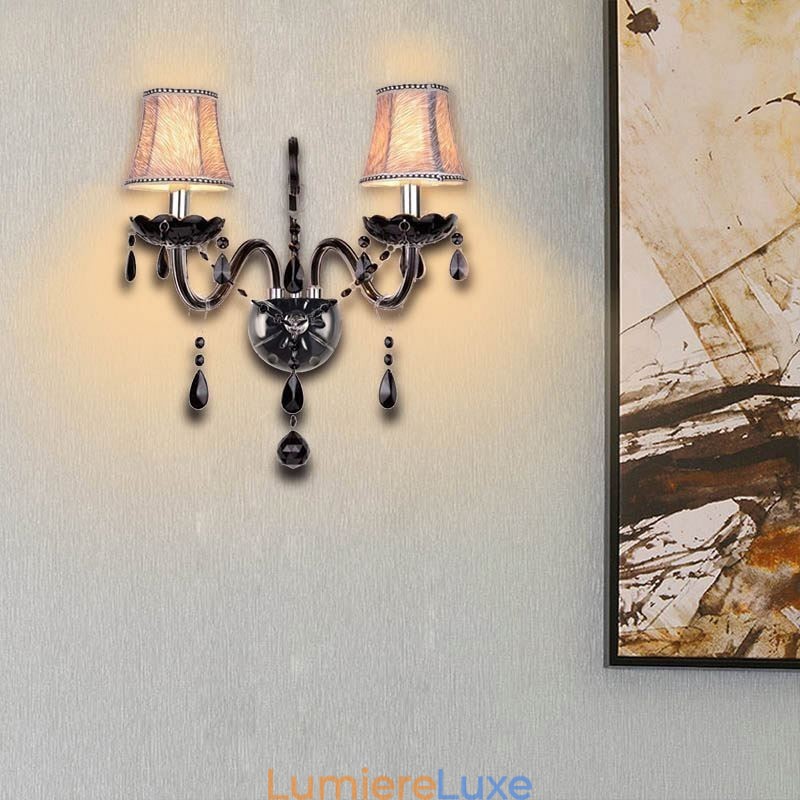 Applique murale en cristal de style européen noire à deux bougies