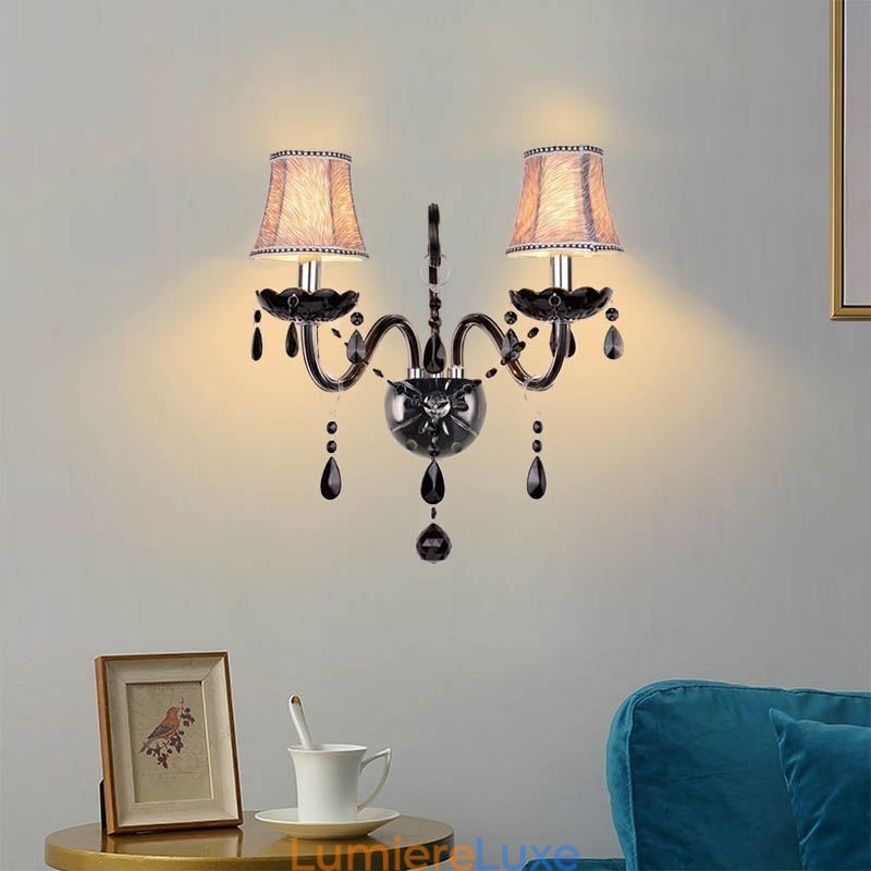 Applique murale en cristal de style européen noire à deux bougies
