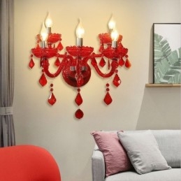 Applique murale européenne en cristal de couleur rouge