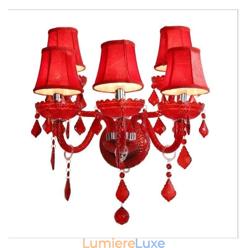 Applique murale européenne en cristal de couleur rouge