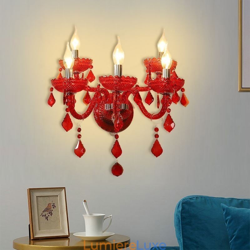 Applique murale européenne en cristal de couleur rouge
