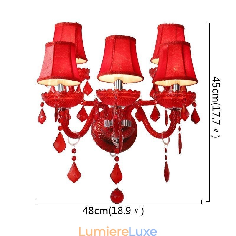 Applique murale européenne en cristal de couleur rouge