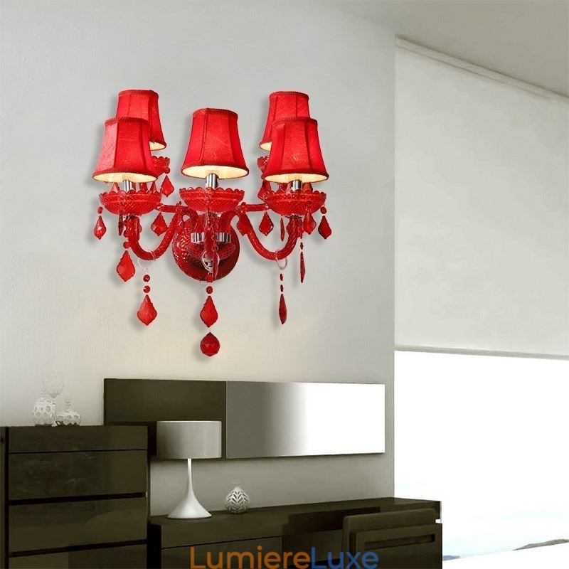 Applique murale européenne en cristal de couleur rouge