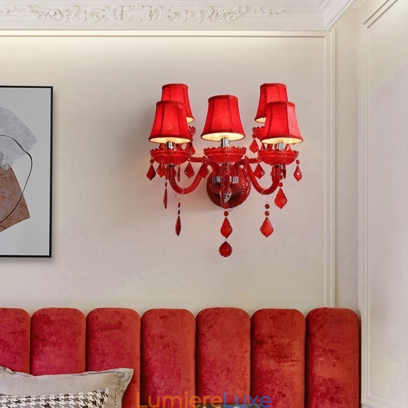 Applique murale européenne en cristal de couleur rouge