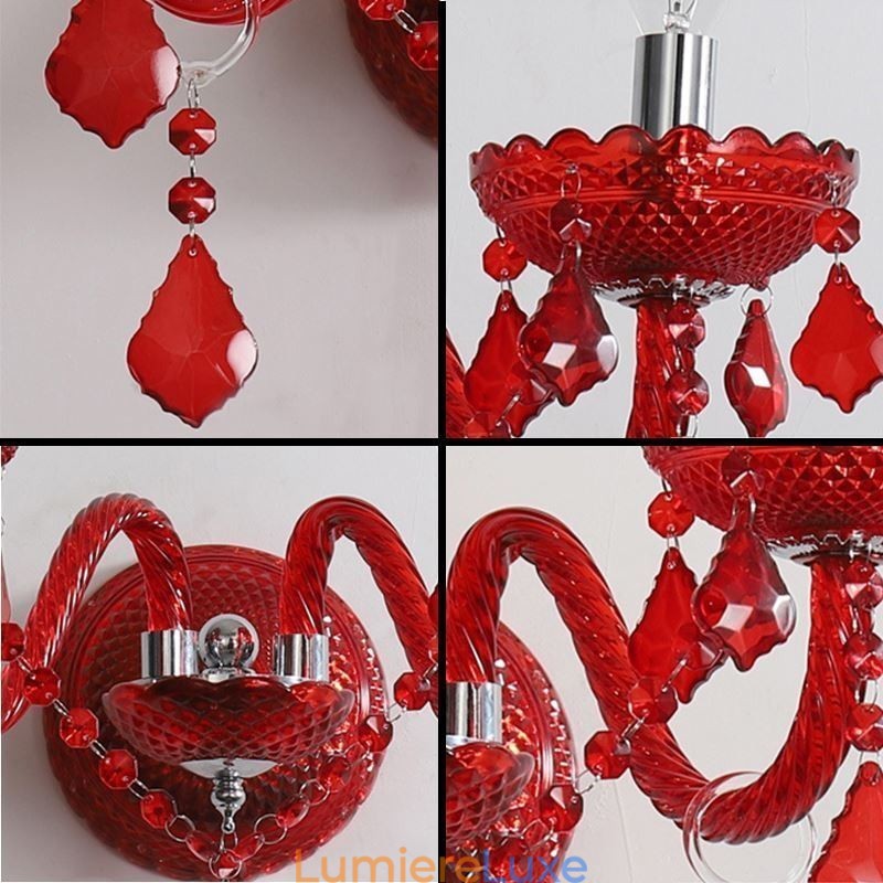 Applique murale européenne en cristal de couleur rouge