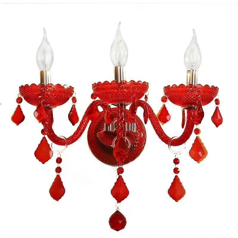 Applique murale européenne en cristal de couleur rouge