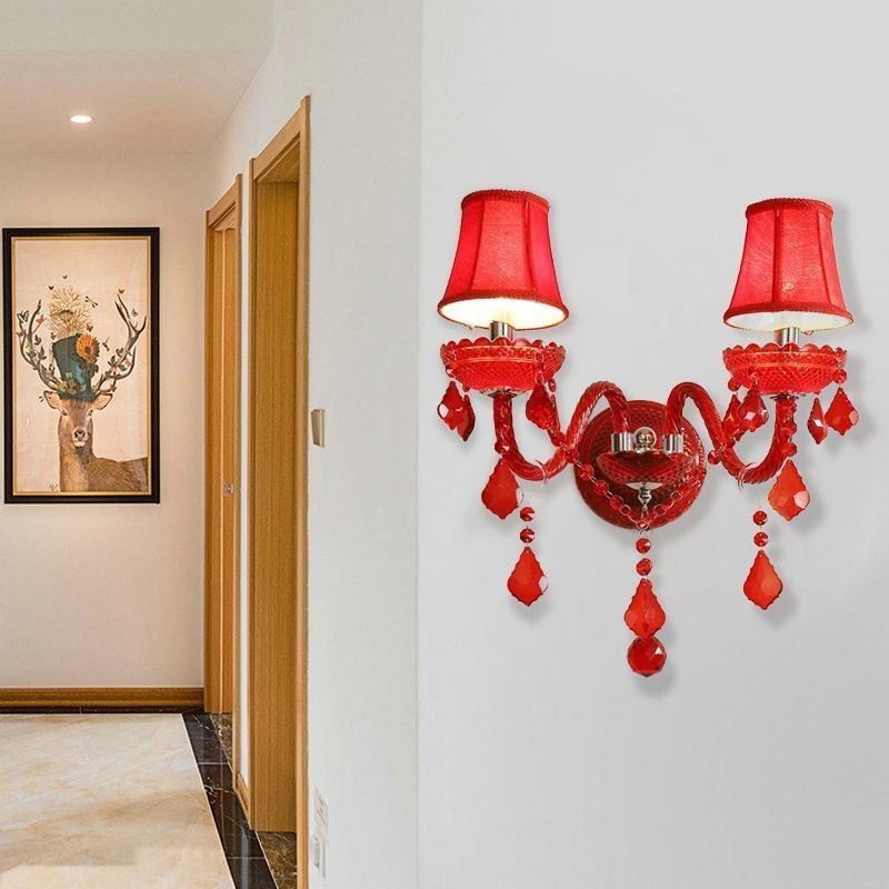 Applique murale européenne en cristal de couleur rouge
