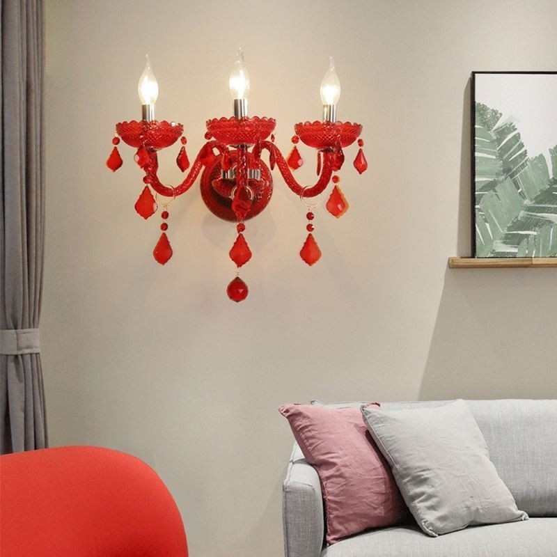 Applique murale européenne en cristal de couleur rouge