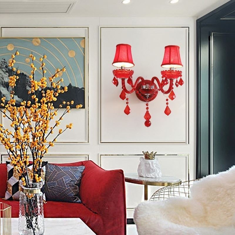 Applique murale européenne en cristal de couleur rouge