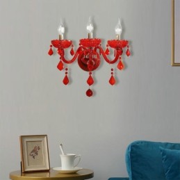 Applique murale européenne en cristal de couleur rouge