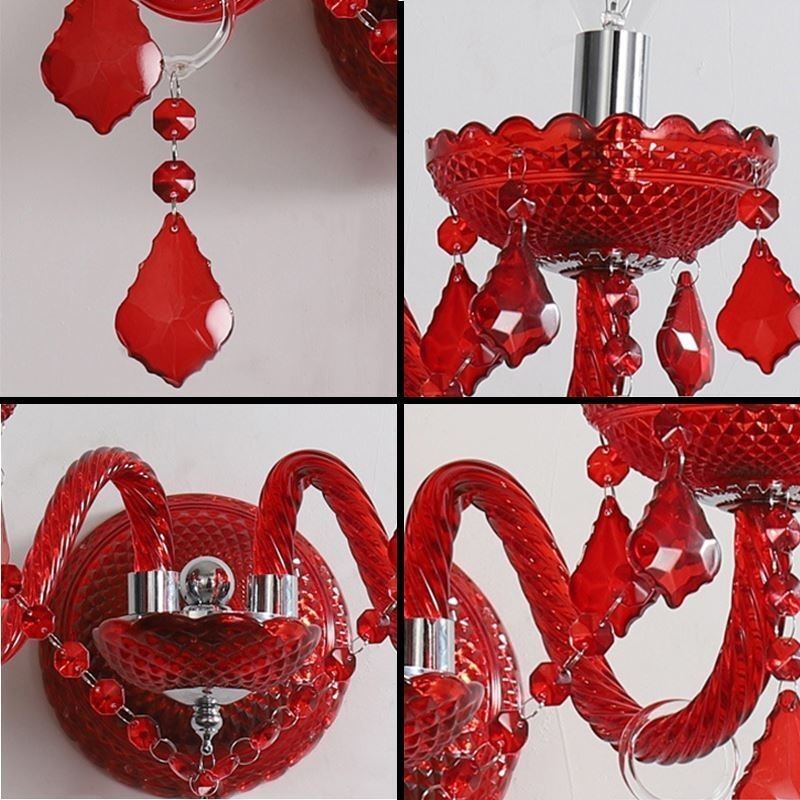 Applique murale européenne en cristal de couleur rouge