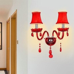 Applique murale européenne en cristal de couleur rouge