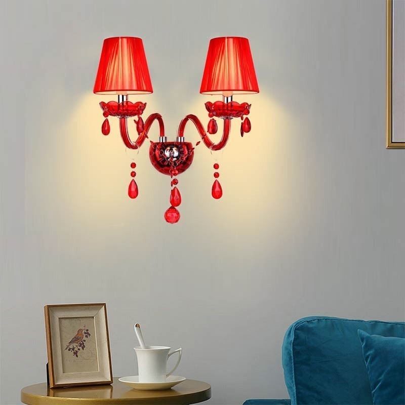 Applique murale européenne en cristal de couleur rouge