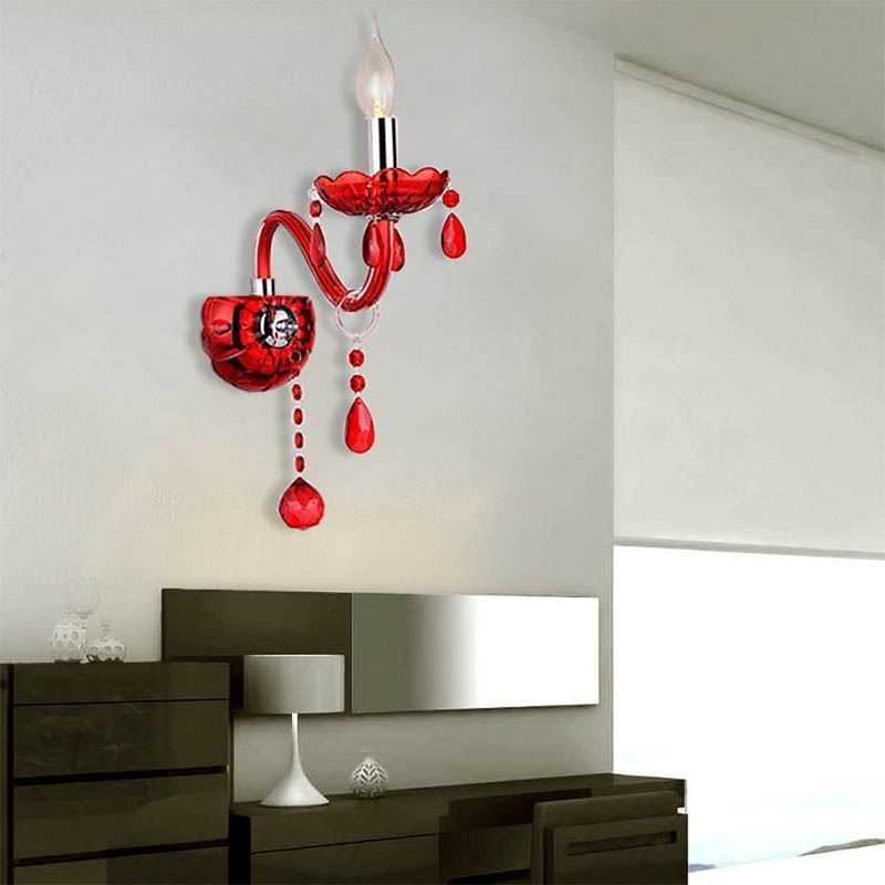Applique murale européenne en cristal de couleur rouge