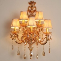 Applique murale européenne de luxe en cristal, alliage de zinc, cinq lumières, pour allée