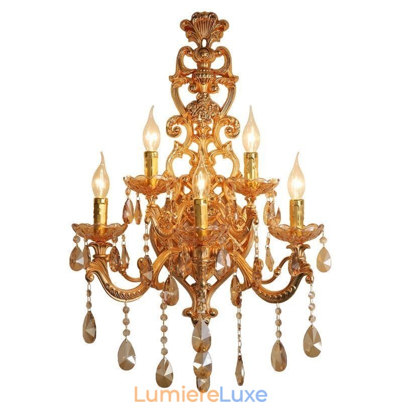 Applique murale européenne de luxe en cristal, alliage de zinc, cinq lumières, pour allée