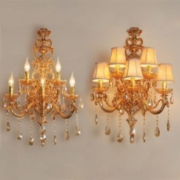 Applique murale européenne de luxe en cristal, alliage de zinc, cinq lumières, pour allée
