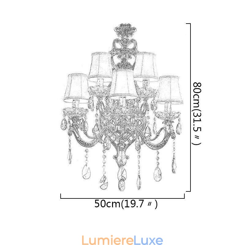 Applique murale européenne de luxe en cristal, alliage de zinc, cinq lumières, pour allée