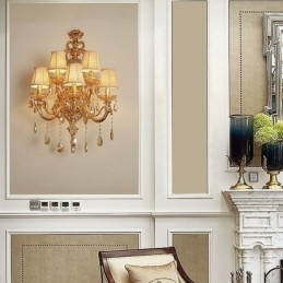 Applique murale européenne de luxe en cristal, alliage de zinc, cinq lumières, pour allée