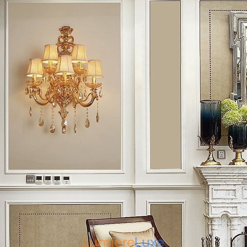 Applique murale européenne de luxe en cristal, alliage de zinc, cinq lumières, pour allée