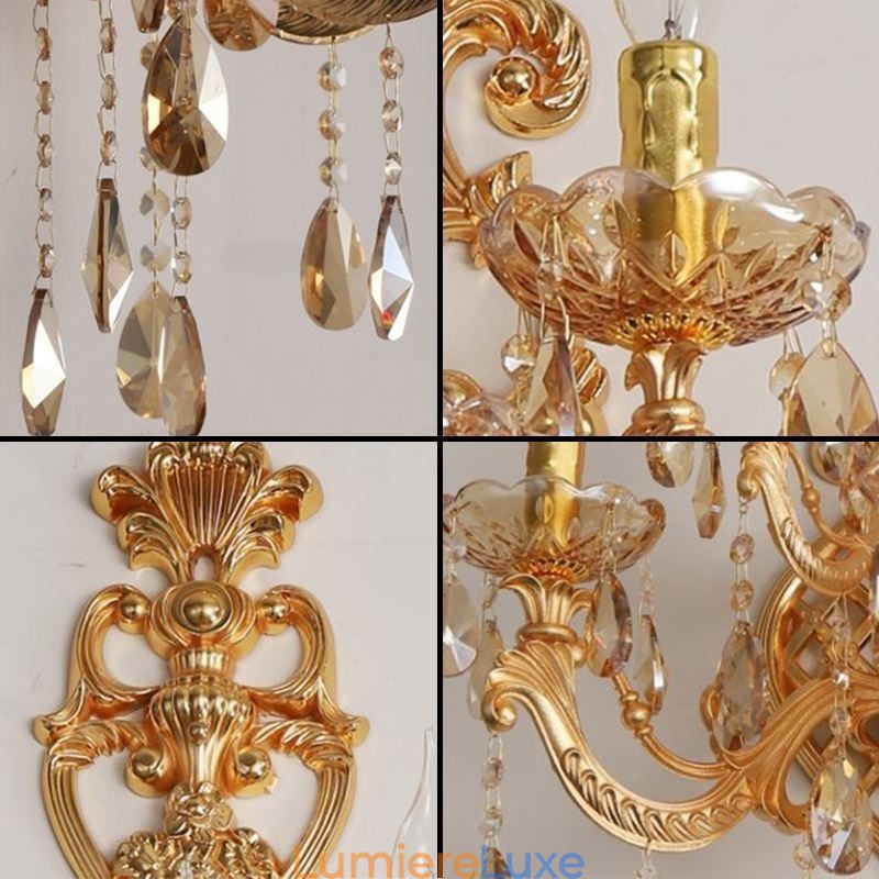 Applique murale européenne de luxe en cristal, alliage de zinc, cinq lumières, pour allée