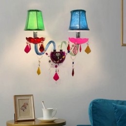 Applique murale européenne à deux lumières en cristal coloré pour allée