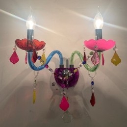 Applique murale européenne à deux lumières en cristal coloré pour allée