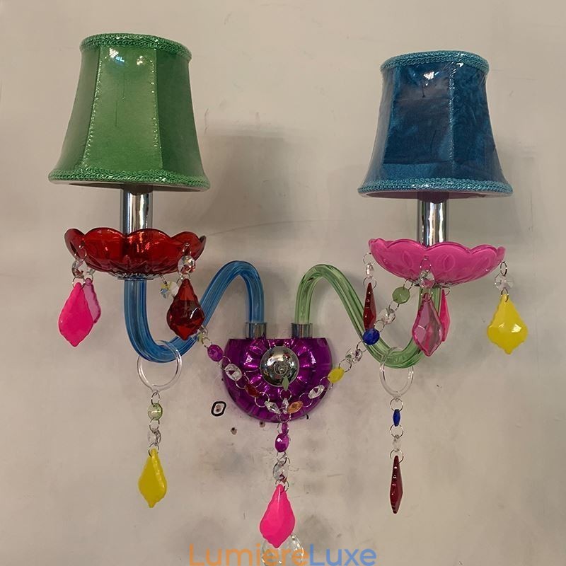 Applique murale européenne à deux lumières en cristal coloré pour allée
