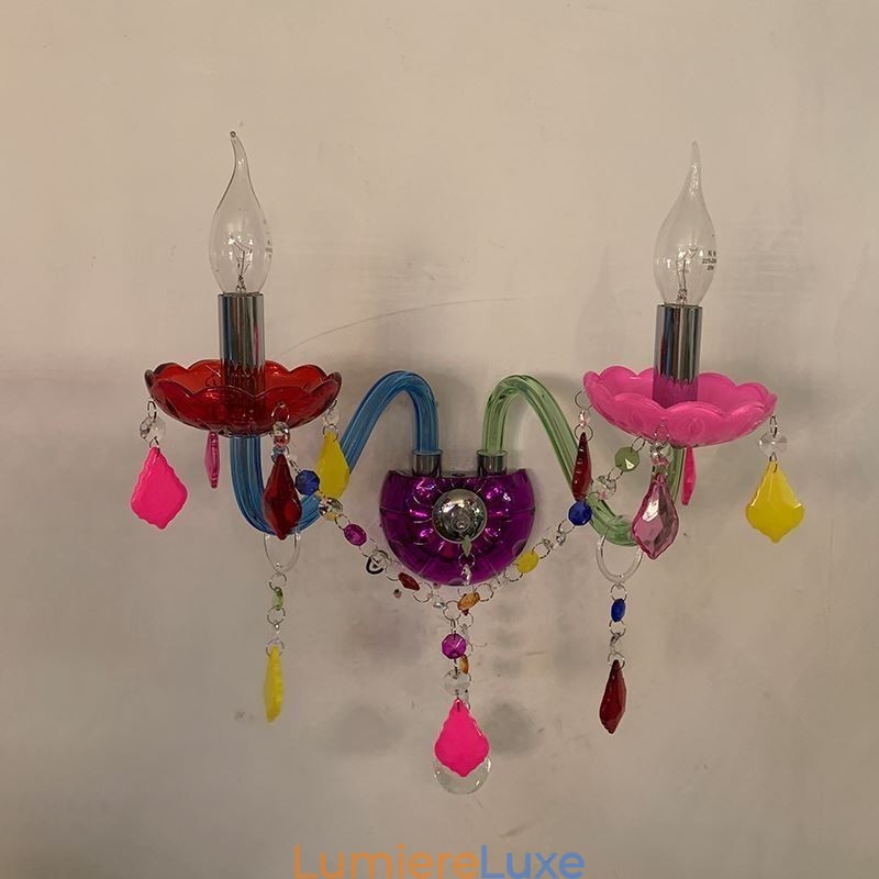Applique murale européenne à deux lumières en cristal coloré pour allée