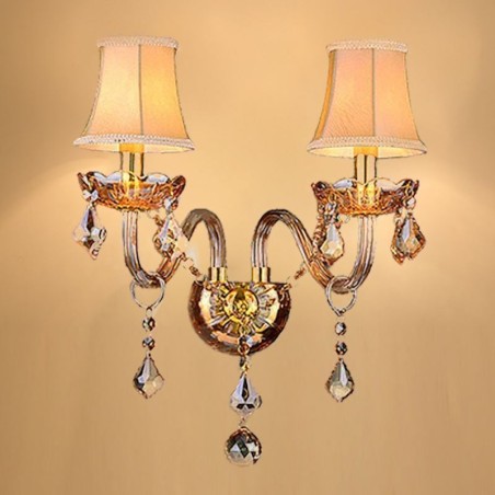 Applique murale européenne élégante en cristal à deux lumières pour escaliers Applique murale européenne élégante en cristal à deux lumières pour escaliers