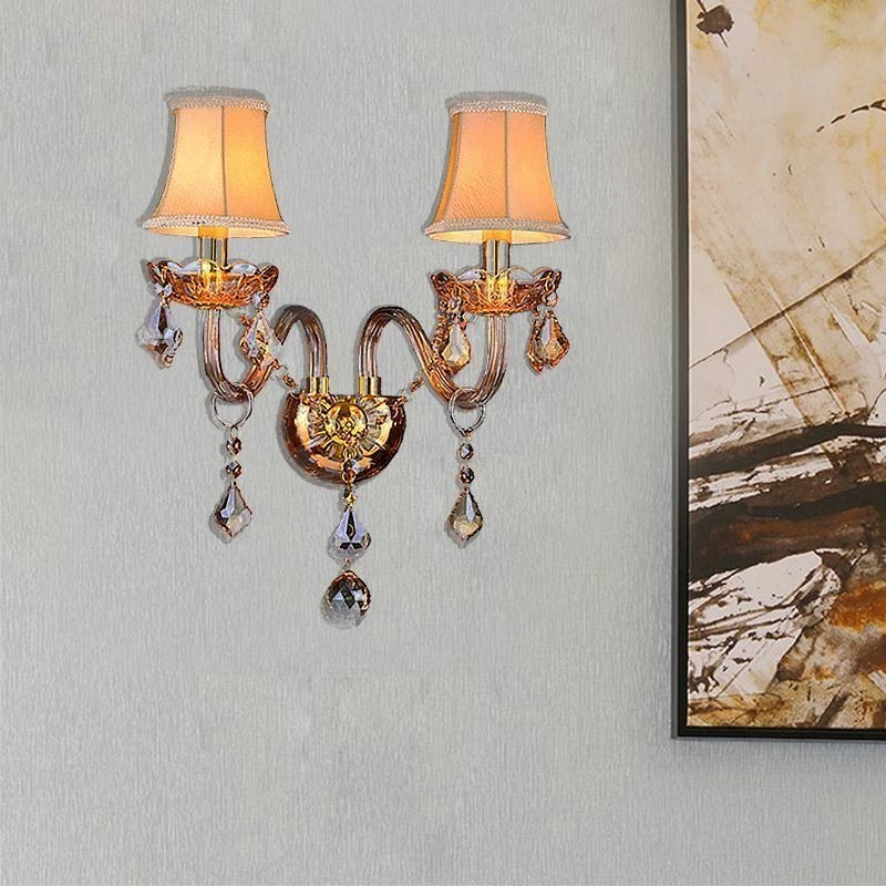 Applique murale européenne élégante en cristal à deux lumières pour escaliers