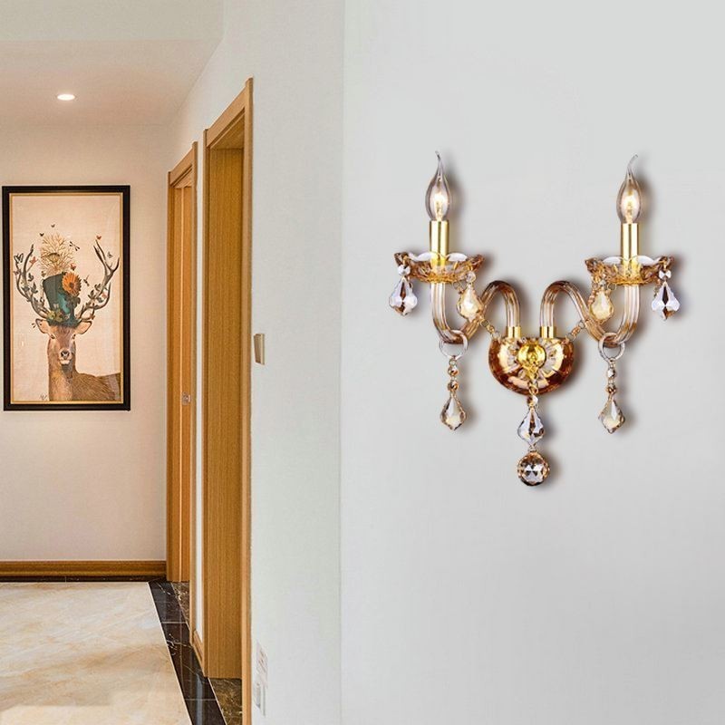 Applique murale européenne élégante en cristal à deux lumières pour escaliers