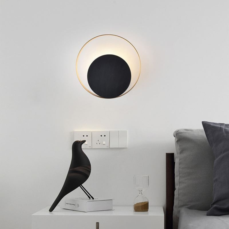 Applique murale circulaire noire de style moderne, lampe créative pour chevet
