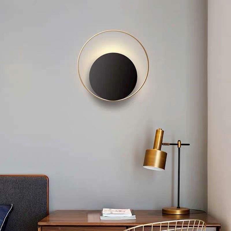 Applique murale circulaire noire de style moderne, lampe créative pour chevet