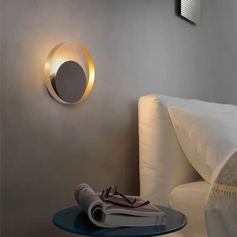 Applique murale circulaire noire de style moderne, lampe créative pour chevet