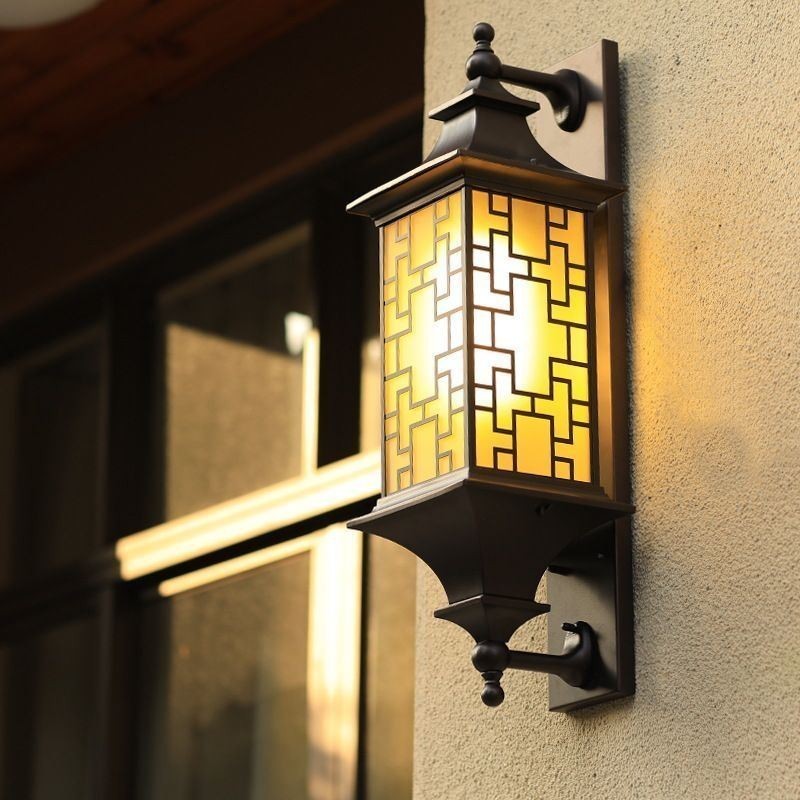 Applique murale d'extérieur chinoise étanche avec grille de fenêtre