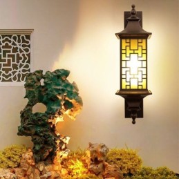 Applique murale d'extérieur chinoise étanche avec grille de fenêtre