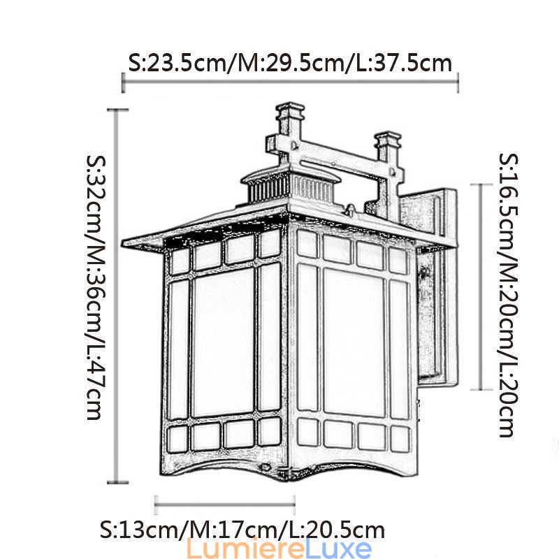 Applique murale d'extérieur de style chinois, imperméable, en forme de pavillon, pour jardin et balcon