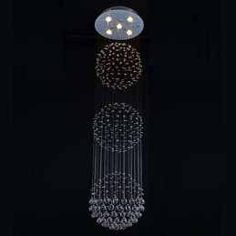 Plafonnier moderne contemporain en métal chromé et cristal