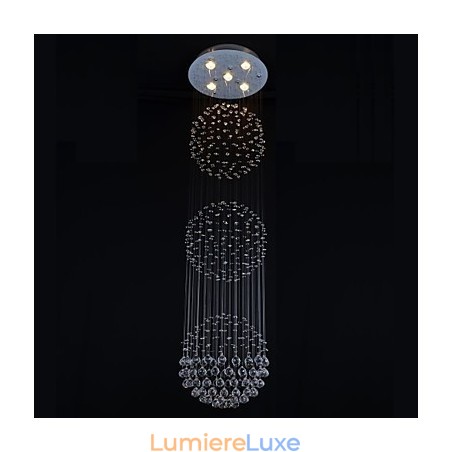 Plafonnier moderne contemporain en métal chromé et cristal Plafonnier moderne contemporain en métal chromé et cristal